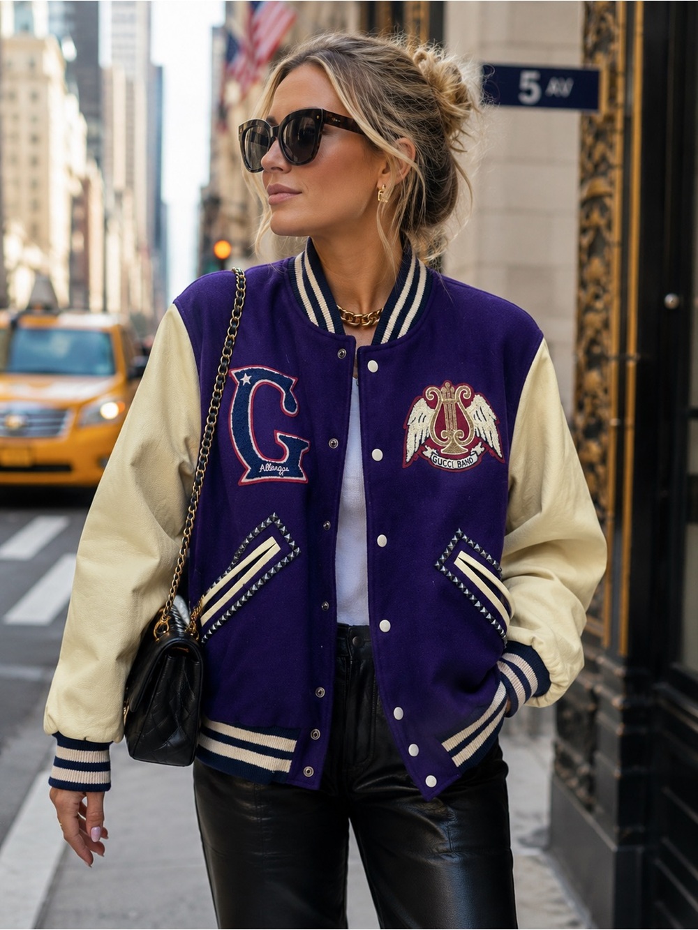 GUCCI Varsity bomber jacket in purple with studs and quilted interior 🔥$2200MSRP